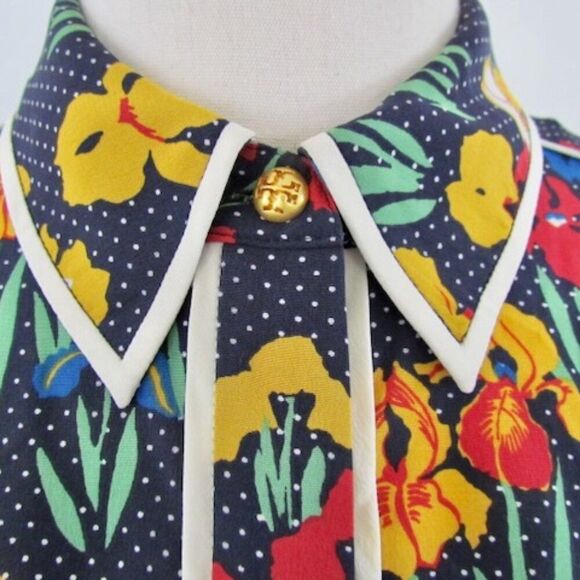 Tory Burch Floral & Polka Dot Silk Blouse Shirt Size 2 - Picture 6 of 16
